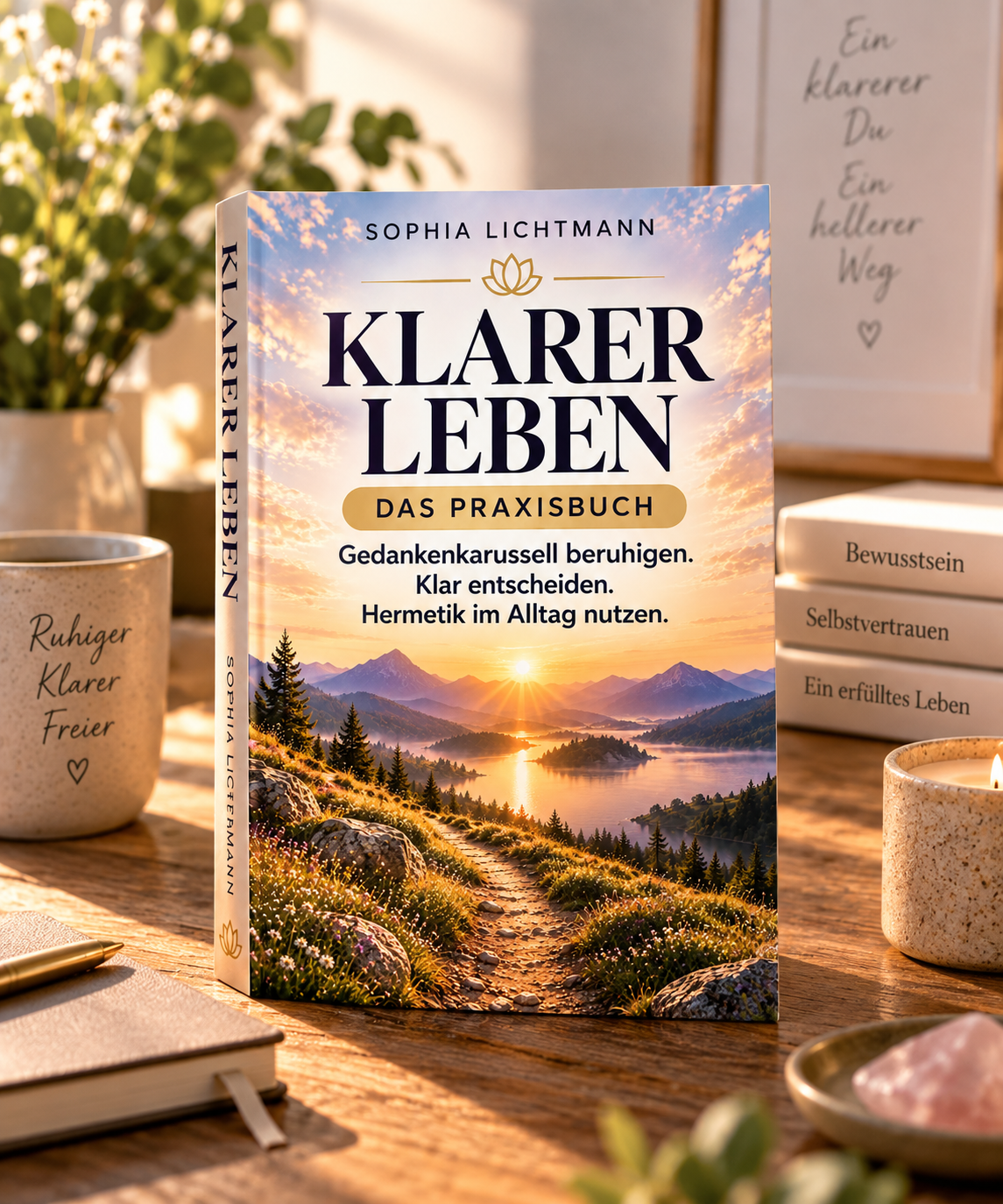 Klarer leben – Das Praxisbuch von Sophia Lichtmann als Buchvisualisierung in einem ruhigen Leseumfeld